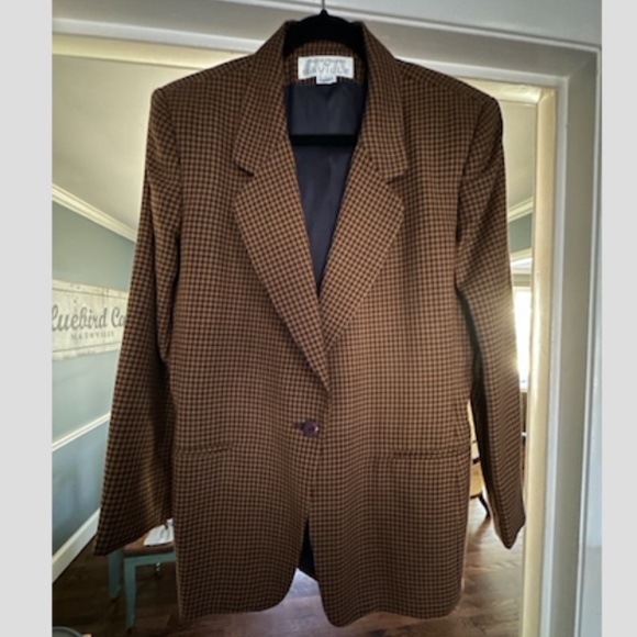 Rena Rowan for Saville Brown Check Blazer Vintage 90s - Picture 1 of 8
